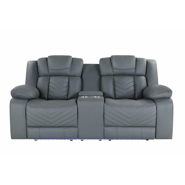 Global Furniture Usa U7068 GREY 10 POWER CONSOLE RECLINING LOVESEAT WITH LED 5737 - main